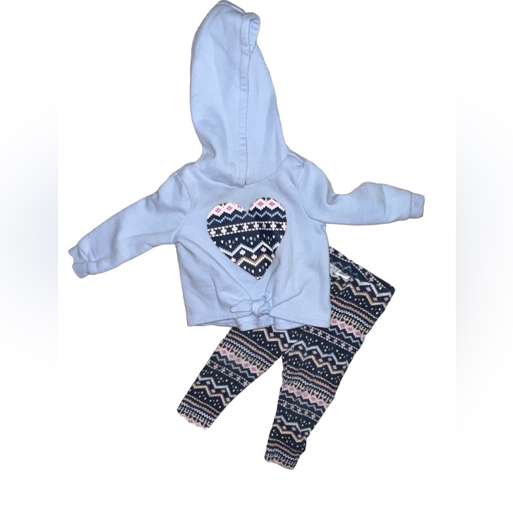 CARTERS | HOODED HEART TIE LONG SLEEVE SWEATSHIRT WIITH MATCHING PATTERN PANTS